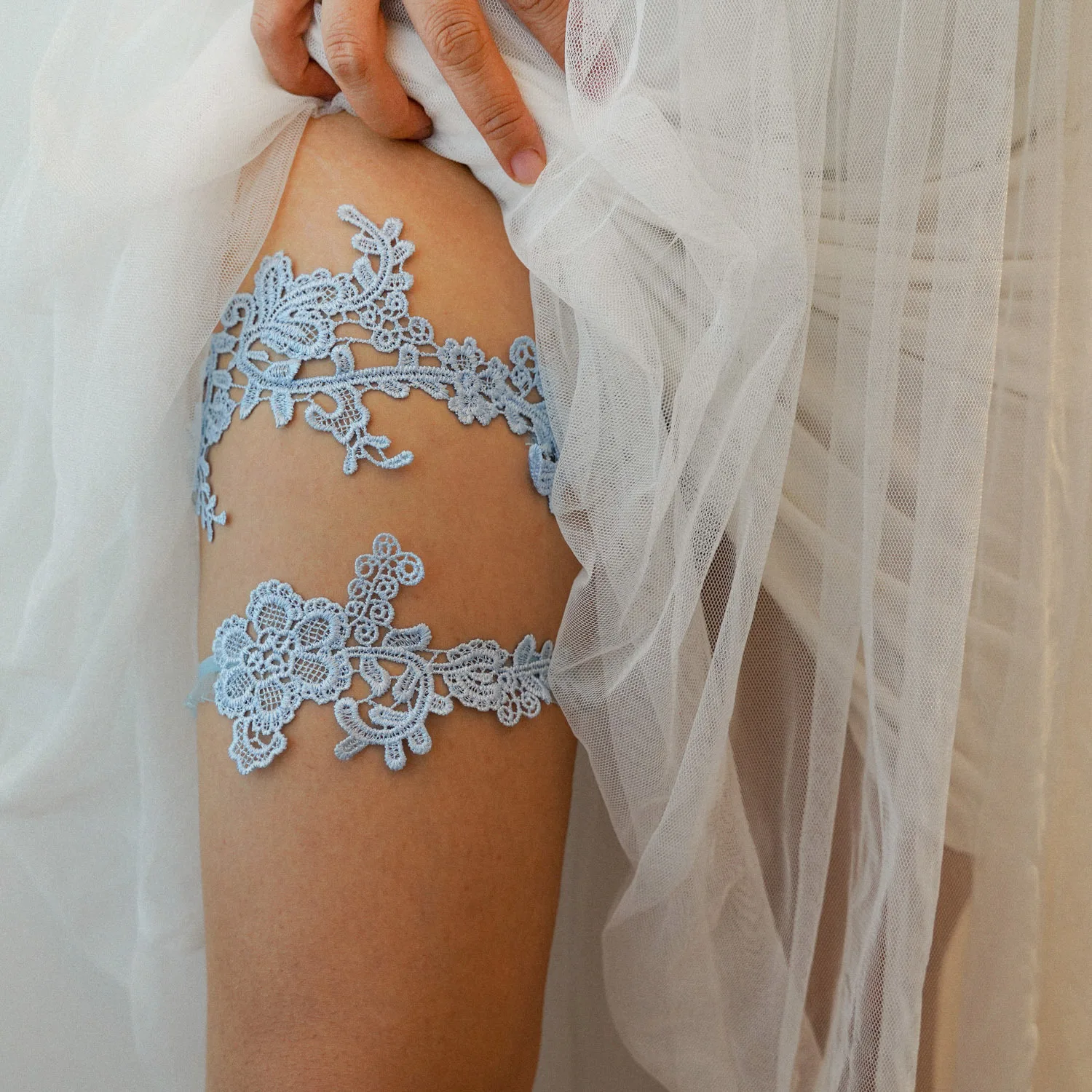 Garter Belt Set - Sky Blue Wedding Garters Set Lace