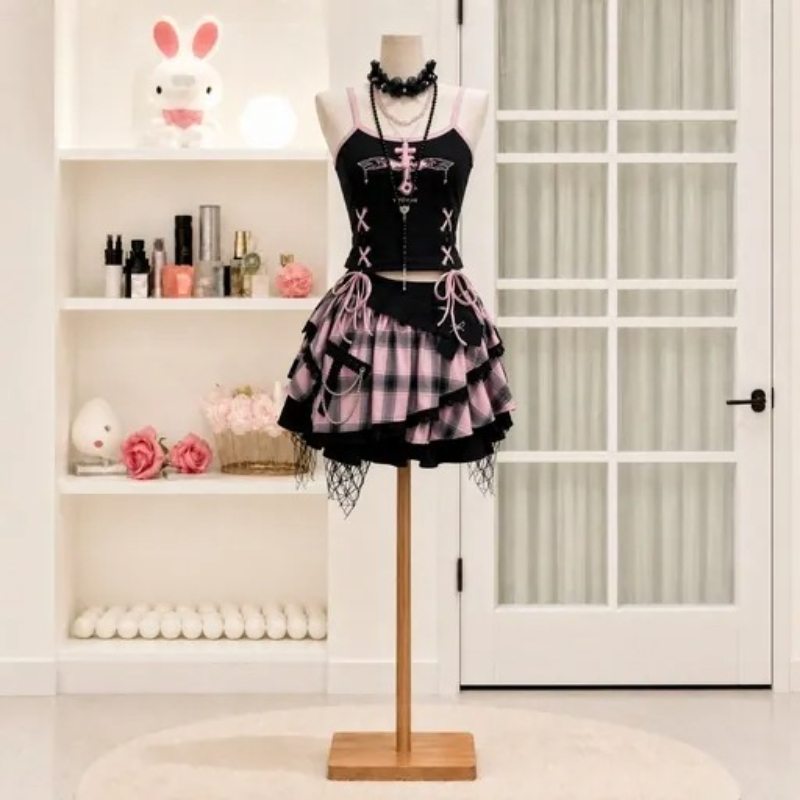 Vintage Y2K Dark Sweet Skirt S - Cami Top Lace ulasan dan harga