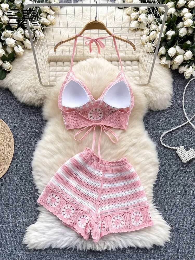 Beach Vacation Knit 2pcs Suits - Cami Top Lace ulasan dan harga