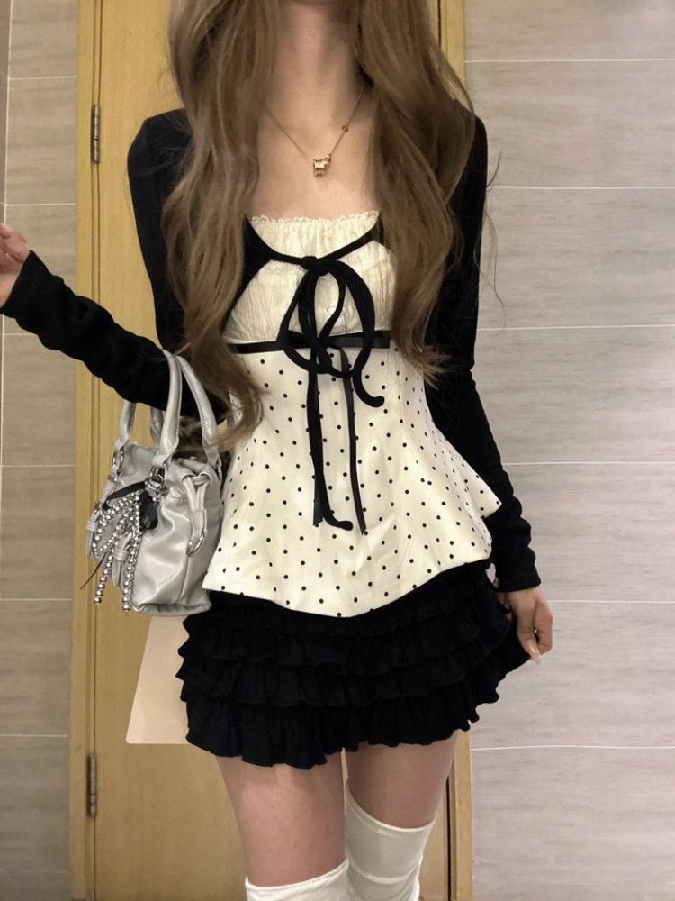 Korean Fashion Polka Dots Lace - Cami Top Lace ulasan dan harga