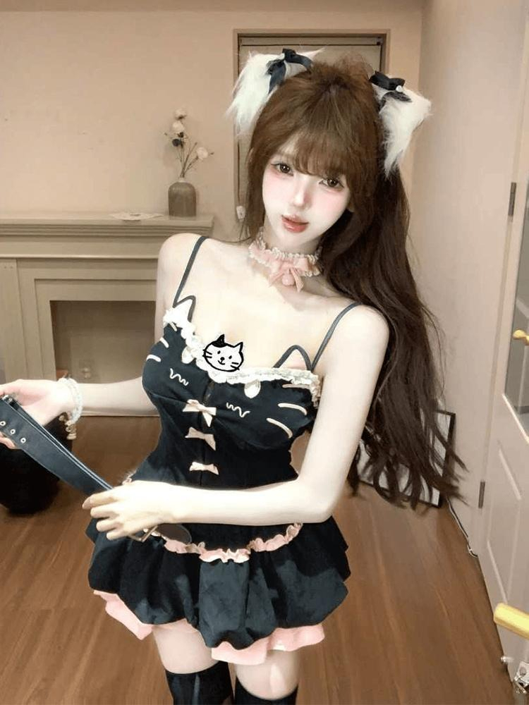 Summer Kawaii Cute Cartoon Cat - Cami Top Lace ulasan dan harga